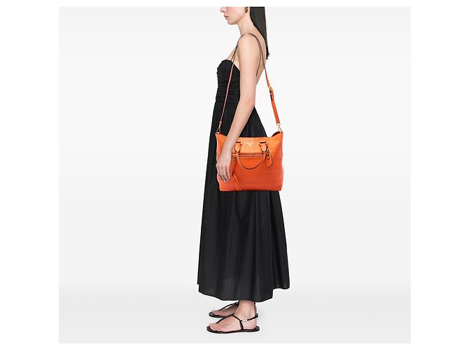 Borsa Tote convertible aperta Prada Orange Vitello Daino con tasca frontale Arancione - vista 6