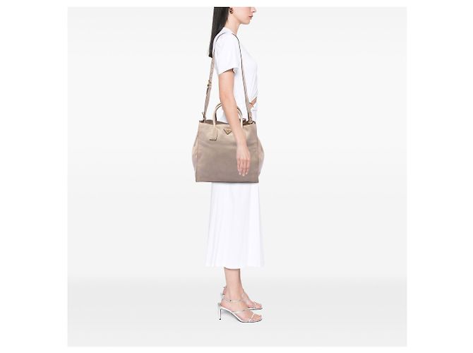 Borsa Tote Aperta Convertibile Prada Beige Vitello Daino - vista 6