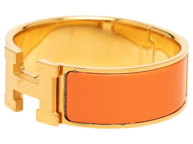 Bracciale Hermès Clic Clac H GM largo smaltato arancione - vista 2