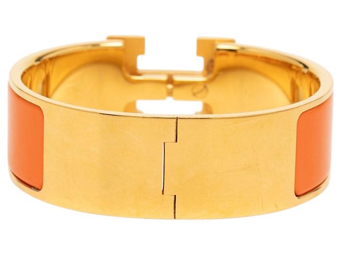 Bracciale Hermès Clic Clac H GM largo smaltato arancione - vista 3