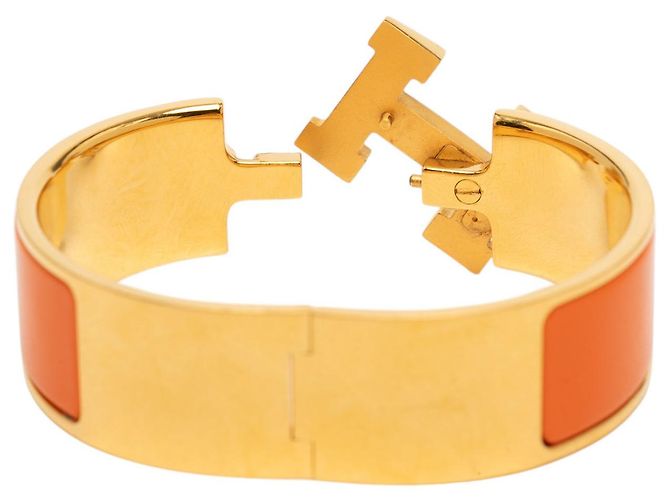 Bracciale Hermès Clic Clac H GM largo smaltato arancione - vista 4