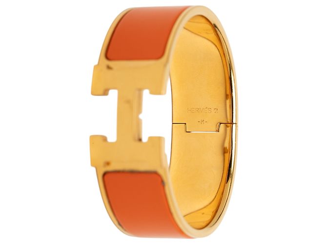 Bracciale Hermès Clic Clac H GM largo smaltato arancione - vista 5