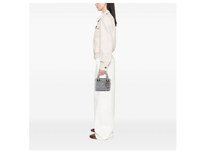 Dior Gray Mini Velvet Cannage Lady Dior Marrone - vista 6
