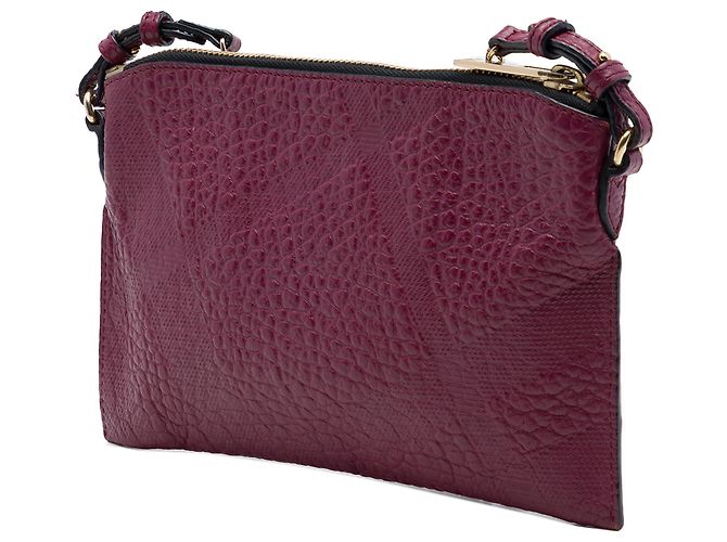 Borsa a tracolla Peyton in pelle goffrata a quadri rossa Burberry Rosso Bordò - vista 2