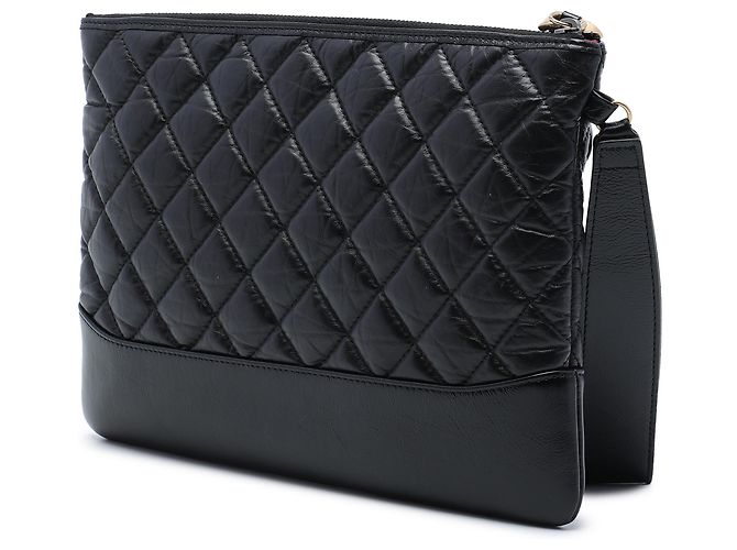 Chanel Clutch Gabrielle O Case in Pelle di Vitello Granulata Nera Medium Nero - vista 2