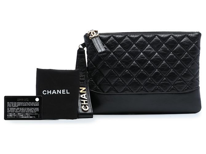 Chanel Clutch Gabrielle O Case in Pelle di Vitello Granulata Nera Medium Nero - vista 7