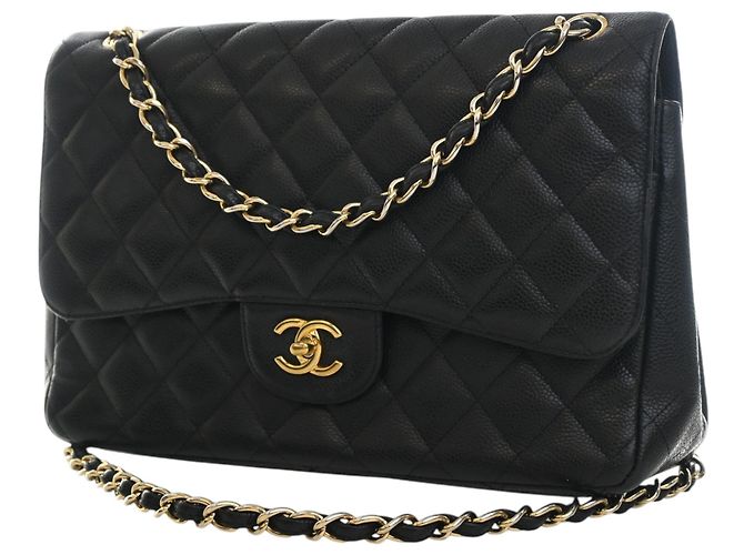 Chanel Black Jumbo Classic Caviar Double Flap Noir - vue 3