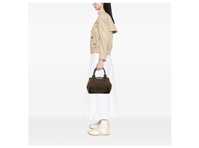 Balenciaga Cabas Tote S in lana pied-de-poule marrone e blu navy - vista 6