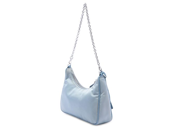 Borsa Satchel Prada Re Edition 2005 in Tessuto con Rifiniture in Saffiano Blu Blu chiaro - vista 2