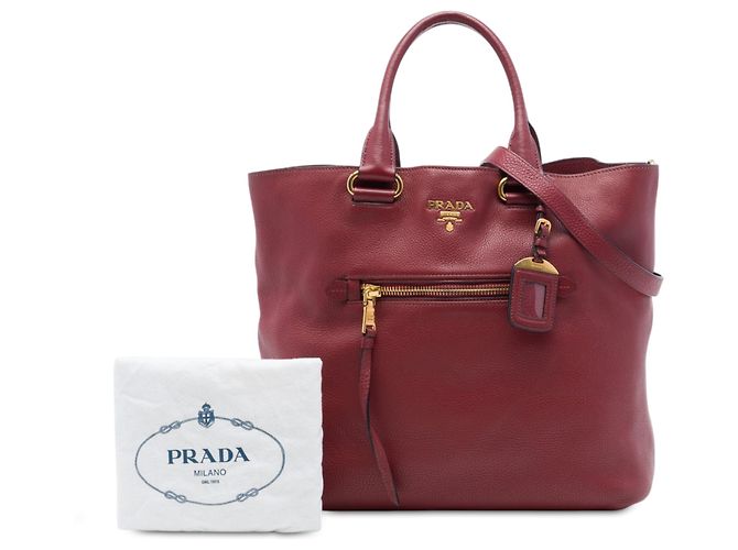 Tote aperta convertibile Prada Red Vitello Daino Rosso Bordò - vista 7