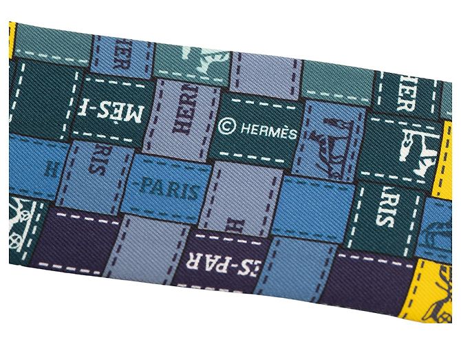 Twilly in seta Hermès Blue Bolduc Au Carre - vista 3
