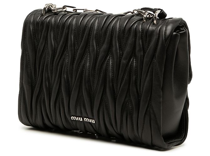 Miu Miu Black Matelasse Nappa Push Lock Flap Nero - vista 2