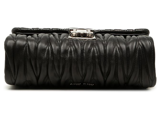 Miu Miu Black Matelasse Nappa Push Lock Flap Nero - vista 3