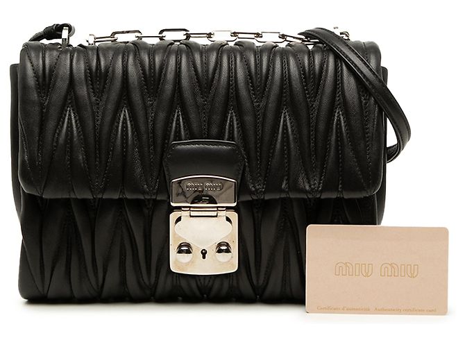 Miu Miu Black Matelasse Nappa Push Lock Flap Nero - vista 7