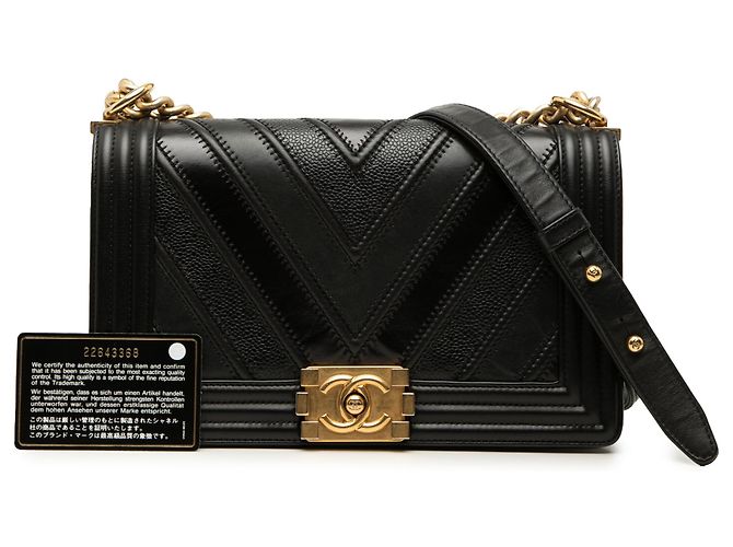 Chanel Black Old Medium Chevron Mixed Leather Boy Flap Nero - vista 10