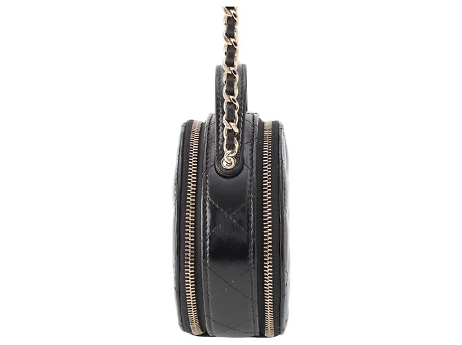 Chanel Vanity Case Round Handle With Care in pelle d'agnello lucida matelassé nera con catena Nero - vista 3