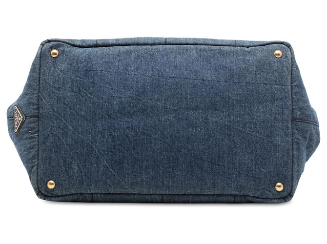Borsa Tote Prada Blue Large Denim Canapa Logo - vista 3