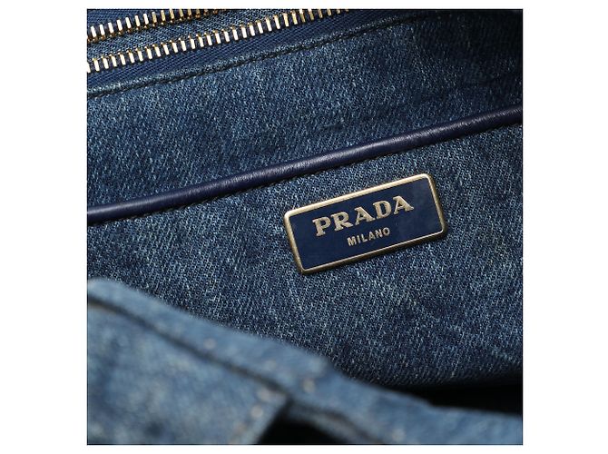 Borsa Tote Prada Blue Large Denim Canapa Logo - vista 5