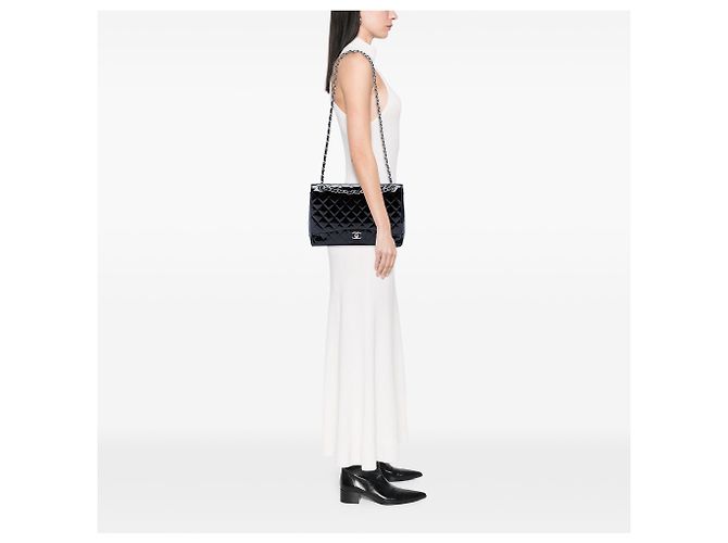 Chanel Black Maxi Classic Patent Single Flap Nero - vista 6