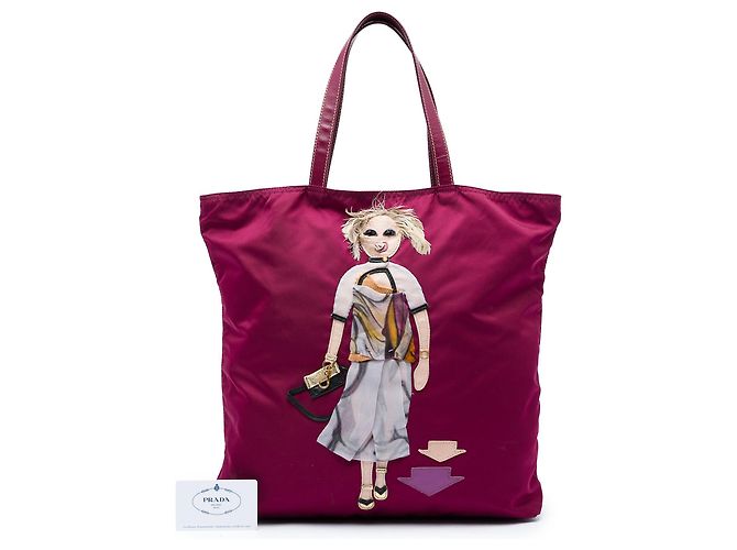 Borsa Tote Prada Purple Tessuto Robot Doll Porpora - vista 7