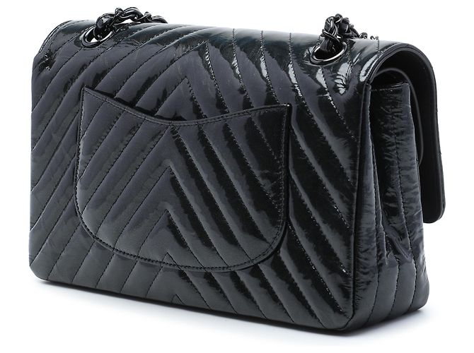 Chanel Black Medium Classic Chevron Patent So Black Double Flap Nero - vista 2