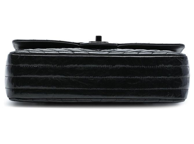 Chanel Black Medium Classic Chevron Patent So Black Double Flap Nero - vista 3