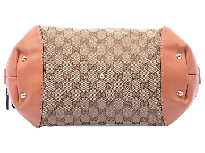 Borsa Satchel Gucci in tela GG beige con Heart Bit - vista 3