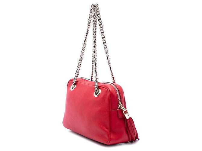 Bolsa de Ombro Gucci Soho com Corrente e Zíper em Couro de Bezerro Vermelho - vista 2