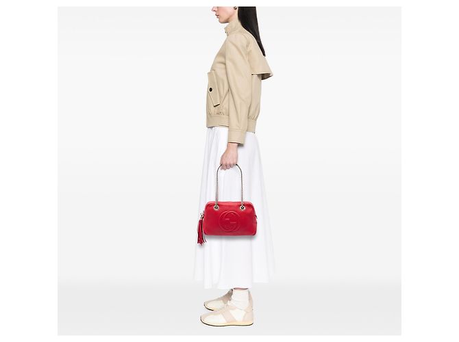 Bolsa de Ombro Gucci Soho com Corrente e Zíper em Couro de Bezerro Vermelho - vista 6