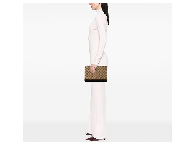 Clutch Gucci in tela GG beige - vista 6