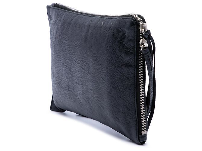Clutch piatta classica Motocross Balenciaga in nappa nera - vista 2