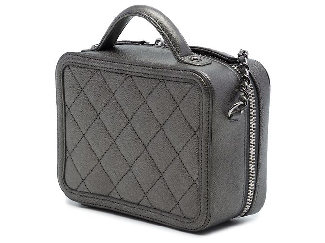 Chanel Vanity Case Small Metallic Caviar CC Filigree Grigio Marrone Grigio antracite - vista 2