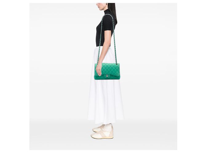 Chanel Green Jumbo Classic Caviar Double Flap Verde Verde chiaro - vista 5
