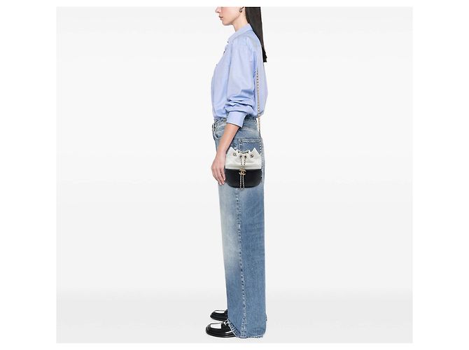 Chanel Gabrielle Bucket Bag Small aus gestepptem Kalbsleder bicolor weiß - Ansicht 7