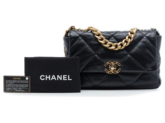 Chanel 19 Flap Large in Pelle di Agnello Nera Nero - vista 7