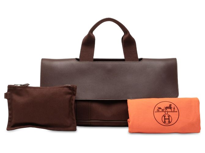 Hermès Brown Toile and Swift Valparaiso Long MM Marrone - vista 7