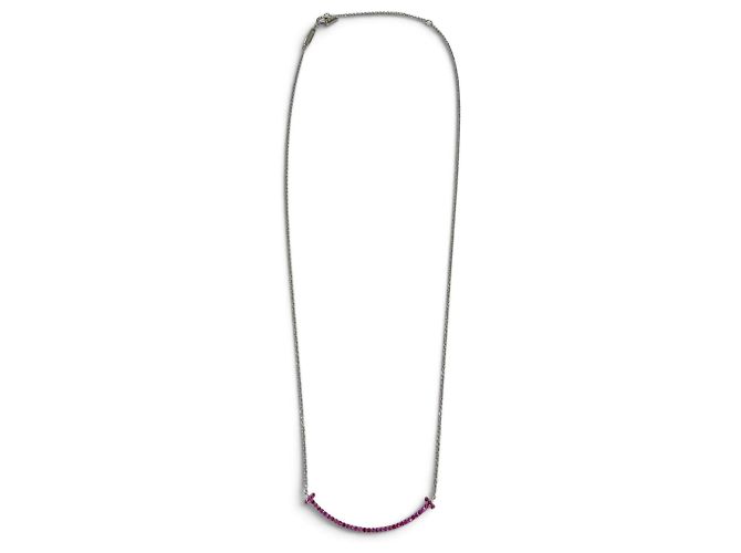 Tiffany & Co Collana Tiffany T Smile Small in oro bianco 18K e zaffiri rosa D'oro - vista 4