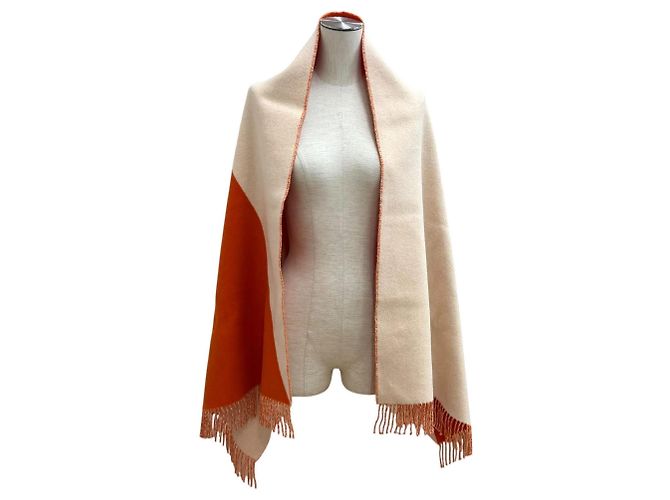 Hermès HERMES Stola Casaque Bicolor con Frange 100% Cashmere Beige Arancione - vista 2
