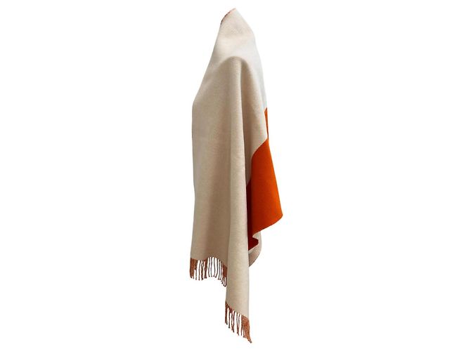 Hermès HERMES Stola Casaque Bicolor con Frange 100% Cashmere Beige Arancione - vista 3