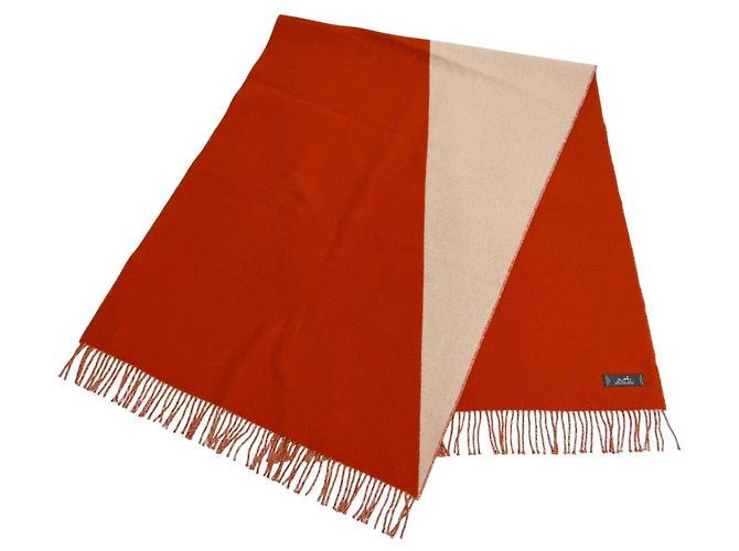Hermès HERMES Stola Casaque Bicolor con Frange 100% Cashmere Beige Arancione - vista 6