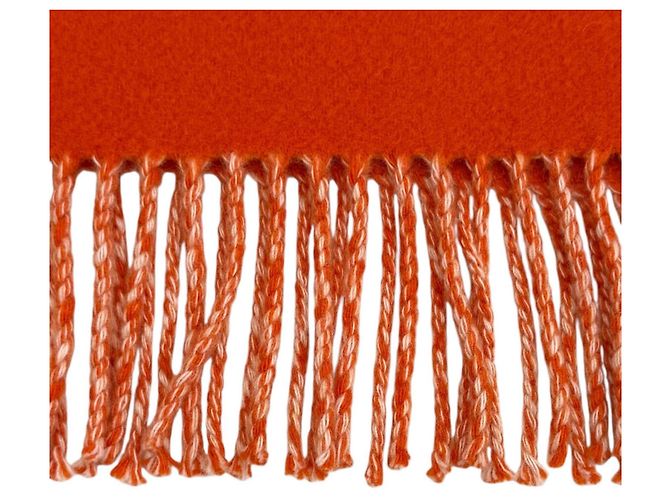 Hermès HERMES Stola Casaque Bicolor con Frange 100% Cashmere Beige Arancione - vista 8