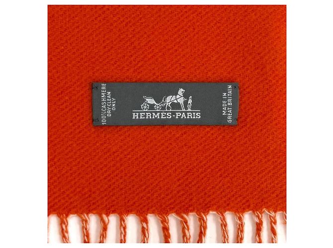 Hermès HERMES Stola Casaque Bicolor con Frange 100% Cashmere Beige Arancione - vista 9