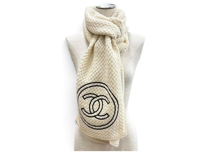 Chanel Cashmere Strick-Stola mit Coco Mark Schwarz Roh - Ansicht 2