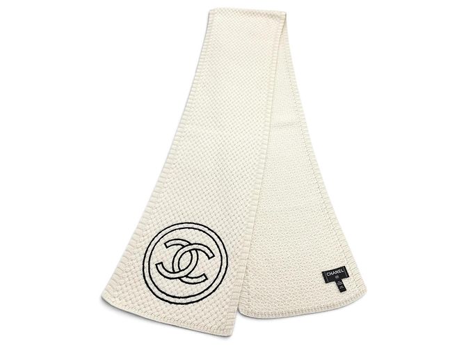 Chanel Cashmere Strick-Stola mit Coco Mark Schwarz Roh - Ansicht 3