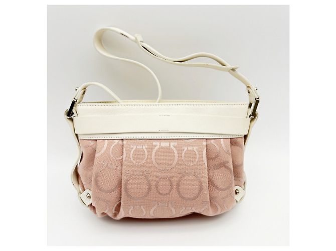 Borsa a tracolla Salvatore Ferragamo Gancini Rosa Bianco - vista 2