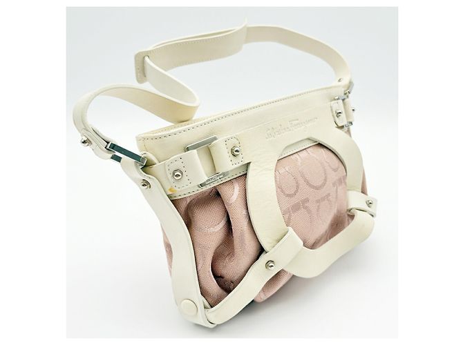 Borsa a tracolla Salvatore Ferragamo Gancini Rosa Bianco - vista 3