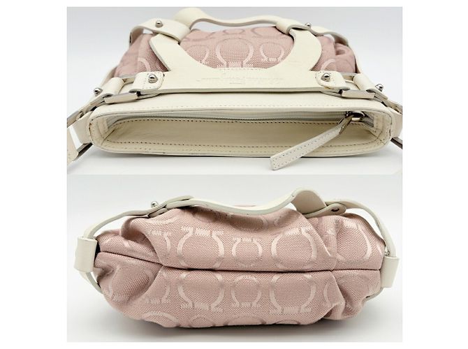 Borsa a tracolla Salvatore Ferragamo Gancini Rosa Bianco - vista 5