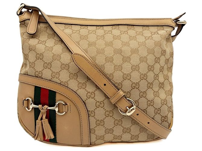 Borsa a tracolla in tela Gucci Marrone Beige - vista 2