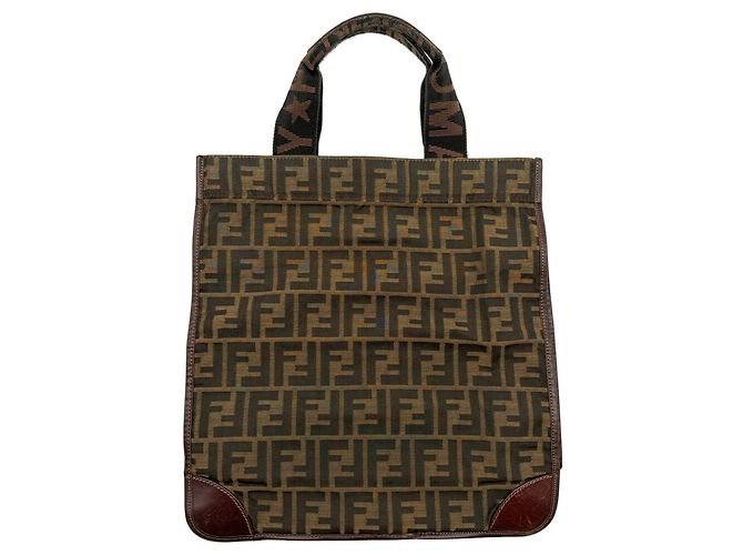 Fendi Zucca Tote Bag Braun Leder und Canvas - Ansicht 2