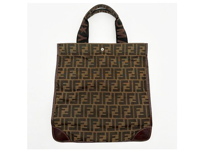 Fendi Zucca Tote Bag Braun Leder und Canvas - Ansicht 3
